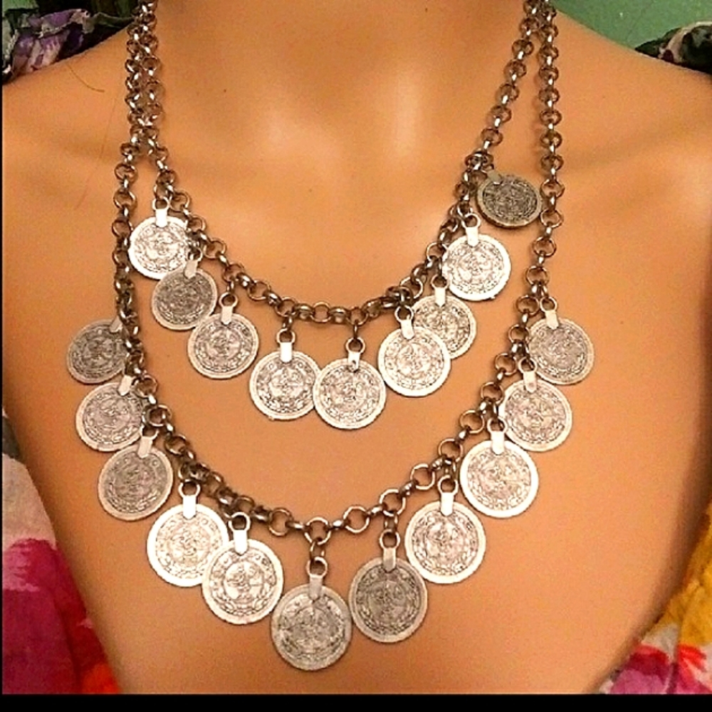 Double strand coin necklace.
